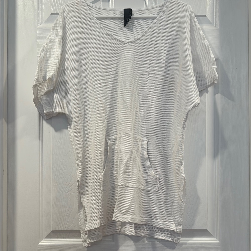 White Mesh Short Sleeve Swimsuit Cover-Up